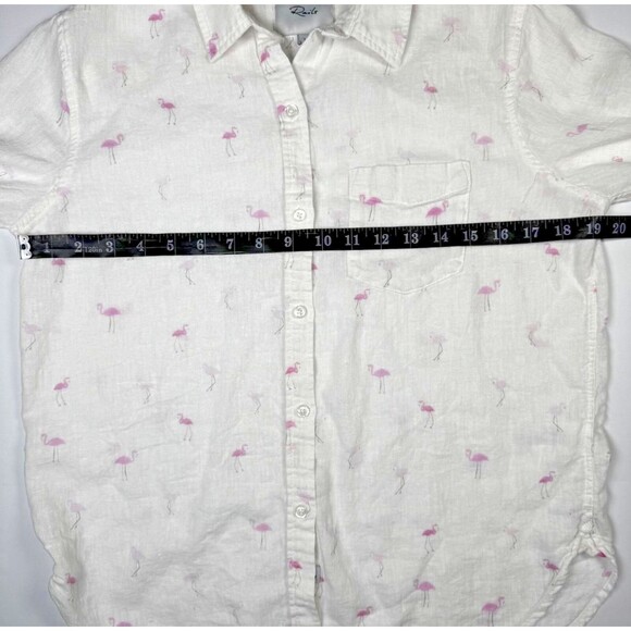 Rails Charli Womens Small Flamingos Print Linen Blend Button Up Shirt White Pink - Picture 9 of 15